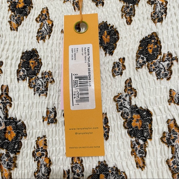 TANYA TAYLOR NWT Cream Smocked Silk Blend Floral Emma Top Size Large - Picture 7 of 10